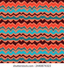 Ikat stripes seamles pattern. Nordic style. Striped beach towel. Geometric abstract illustration, wallpaper. Tribal ethnic vector texture. Aztec style. Folk embroidery. Scandinavian, African rug.