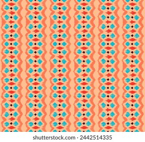 Ikat stripes seamles pattern. Nordic style. Striped beach towel. Geometric abstract illustration, wallpaper. Tribal ethnic vector texture. Aztec style. Folk embroidery. Scandinavian, African rug.