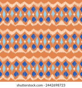 Ikat stripes seamles pattern. Nordic style. Striped beach towel. Geometric abstract illustration, wallpaper. Tribal ethnic vector texture. Aztec style. Folk embroidery. Scandinavian, African rug.
