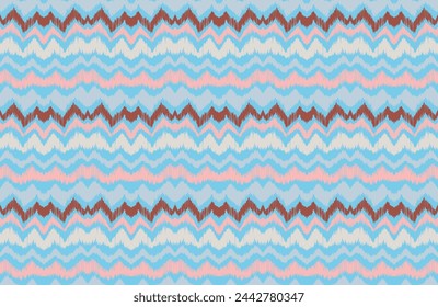 Patrón sin costuras de rayas Ikat. Estilo nórdico. Toalla de playa a rayas. Ilustración abstracta geométrica, papel pintado. Textura de vector étnico tribal. Estilo azteca. Bordado popular. Alfombra escandinava africana.
