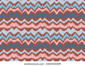 Ikat stripes seamles pattern. Nordic style. Striped beach towel. Geometric abstract illustration, wallpaper. Tribal ethnic vector texture. Aztec style. Folk embroidery. Scandinavian, African rug.