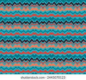 Ikat stripes seamles pattern. Nordic style. Striped beach towel. Geometric abstract illustration, wallpaper. Tribal ethnic vector texture. Aztec style. Folk embroidery. Scandinavian, African rug.