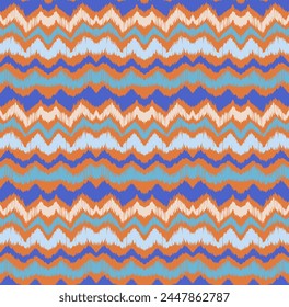 Ikat stripes seamles pattern. Nordic style. Striped beach towel. Geometric abstract illustration, wallpaper. Tribal ethnic vector texture. Aztec style. Folk embroidery. Scandinavian, African rug.