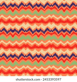 Ikat stripes seamles pattern. Nordic style. Striped beach towel. Geometric abstract illustration, wallpaper. Tribal ethnic vector texture. Aztec style. Folk embroidery. Scandinavian, African rug.