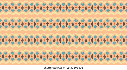 Ikat stripes seamles pattern. Nordic style. Striped beach towel. Geometric abstract illustration, wallpaper. Tribal ethnic vector texture. Aztec style. Folk embroidery. Scandinavian, African rug.