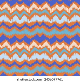 Ikat stripes seamles pattern. Nordic style. Striped beach towel. Geometric abstract illustration, wallpaper. Tribal ethnic vector texture. Aztec style. Folk embroidery. Scandinavian, African rug.