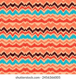 Patrón sin costuras de rayas Ikat. Estilo nórdico. Toalla de playa a rayas. Ilustración abstracta geométrica, Fondo de pantalla. Textura de Vector étnico tribal. Estilo azteca. Bordado de Folk. Alfombra escandinava africana.