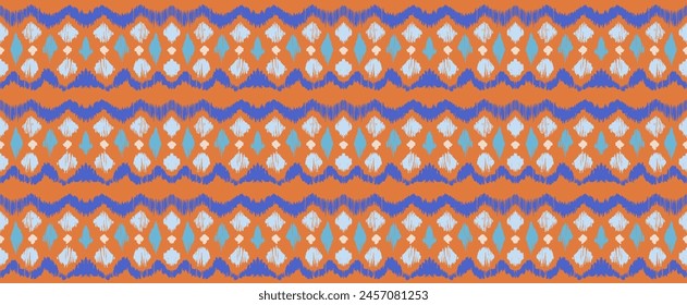 Patrón sin costuras de rayas Ikat. Estilo nórdico. Toalla de playa a rayas. Ilustración abstracta geométrica, Fondo de pantalla. Textura de Vector étnico tribal. Estilo azteca. Bordado de Folk. Alfombra escandinava africana.