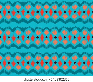 Ikat stripes seamles pattern. Nordic style. Striped beach towel. Geometric abstract illustration, wallpaper. Tribal ethnic vector texture. Aztec style. Folk embroidery. Scandinavian, African rug.