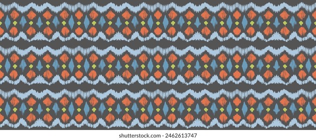 Ikat stripes seamles pattern. Nordic style. Striped beach towel. Geometric abstract illustration, wallpaper. Tribal ethnic vector texture. Aztec style. Folk embroidery. Scandinavian, African rug.