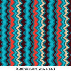 Ikat stripes seamles pattern. Nordic style. Striped beach towel. Geometric abstract illustration, wallpaper. Tribal ethnic vector texture. Aztec style. Folk embroidery. Scandinavian, African rug.