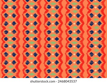 Ikat stripes seamles pattern. Nordic style. Striped beach towel. Geometric abstract illustration, wallpaper. Tribal ethnic vector texture. Aztec style. Folk embroidery. Scandinavian, African rug.