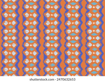 Patrón sin costuras de rayas Ikat. Estilo nórdico. Toalla de playa a rayas. Ilustración abstracta geométrica, Fondo de pantalla. Textura de Vector étnico tribal. Estilo azteca. Bordado de Folk. Alfombra escandinava africana.