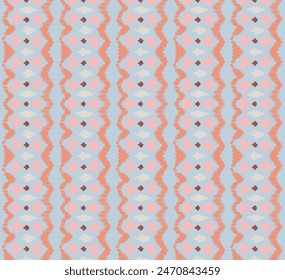 Patrón sin costuras de rayas Ikat. Estilo nórdico. Toalla de playa a rayas. Ilustración abstracta geométrica, Fondo de pantalla. Textura de Vector étnico tribal. Estilo azteca. Bordado de Folk. Alfombra escandinava africana.
