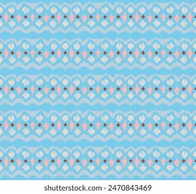 Patrón sin costuras de rayas Ikat. Estilo nórdico. Toalla de playa a rayas. Ilustración abstracta geométrica, Fondo de pantalla. Textura de Vector étnico tribal. Estilo azteca. Bordado de Folk. Alfombra escandinava africana.