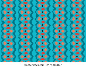 Patrón sin costuras de rayas Ikat. Estilo nórdico. Toalla de playa a rayas. Ilustración abstracta geométrica, Fondo de pantalla. Textura de Vector étnico tribal. Estilo azteca. Bordado de Folk. Alfombra escandinava africana.