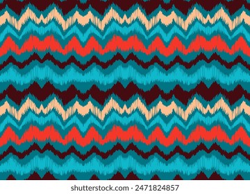 Ikat stripes seamles pattern. Nordic style. Striped beach towel. Geometric abstract illustration, wallpaper. Tribal ethnic vector texture. Aztec style. Folk embroidery. Scandinavian, African rug.