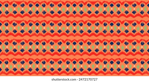 Ikat stripes seamles pattern. Nordic style. Striped beach towel. Geometric abstract illustration, wallpaper. Tribal ethnic vector texture. Aztec style. Folk embroidery. Scandinavian, African rug.