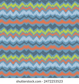 Ikat stripes seamles pattern. Nordic style. Striped beach towel. Geometric abstract illustration, wallpaper. Tribal ethnic vector texture. Aztec style. Folk embroidery. Scandinavian, African rug.