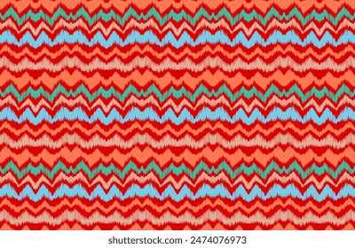 Ikat stripes seamles pattern. Nordic style. Striped beach towel. Geometric abstract illustration, wallpaper. Tribal ethnic vector texture. Aztec style. Folk embroidery. Scandinavian, African rug.