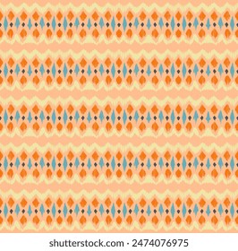 Ikat stripes seamles pattern. Nordic style. Striped beach towel. Geometric abstract illustration, wallpaper. Tribal ethnic vector texture. Aztec style. Folk embroidery. Scandinavian, African rug.