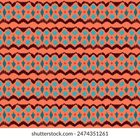 Ikat stripes seamles pattern. Nordic style. Striped beach towel. Geometric abstract illustration, wallpaper. Tribal ethnic vector texture. Aztec style. Folk embroidery. Scandinavian, African rug.