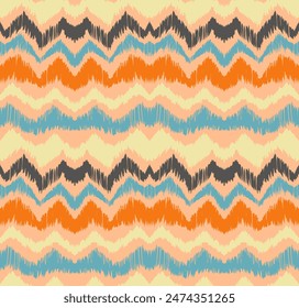 Ikat stripes seamles pattern. Nordic style. Striped beach towel. Geometric abstract illustration, wallpaper. Tribal ethnic vector texture. Aztec style. Folk embroidery. Scandinavian, African rug.