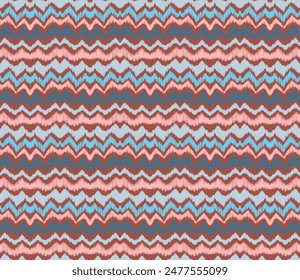Patrón sin costuras de rayas Ikat. Estilo nórdico. Toalla de playa a rayas. Ilustración abstracta geométrica, Fondo de pantalla. Textura de Vector étnico tribal. Estilo azteca. Bordado de Folk. Alfombra escandinava africana.