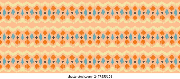 Ikat stripes seamles pattern. Nordic style. Striped beach towel. Geometric abstract illustration, wallpaper. Tribal ethnic vector texture. Aztec style. Folk embroidery. Scandinavian, African rug.