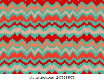 Patrón sin costuras de rayas Ikat. Estilo nórdico. Toalla de playa a rayas. Ilustración abstracta geométrica, Fondo de pantalla. Textura de Vector étnico tribal. Estilo azteca. Bordado de Folk. Alfombra escandinava africana.