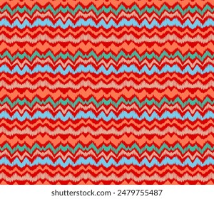 Patrón sin costuras de rayas Ikat. Estilo nórdico. Toalla de playa a rayas. Ilustración abstracta geométrica, Fondo de pantalla. Textura de Vector étnico tribal. Estilo azteca. Bordado de Folk. Alfombra escandinava africana.