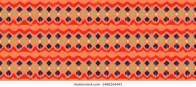 Ikat stripes seamles pattern. Nordic style. Striped beach towel. Geometric abstract illustration, wallpaper. Tribal ethnic vector texture. Aztec style. Folk embroidery. Scandinavian, African rug.