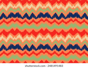 Ikat stripes seamles pattern. Nordic style. Striped beach towel. Geometric abstract illustration, wallpaper. Tribal ethnic vector texture. Aztec style. Folk embroidery. Scandinavian, African rug.