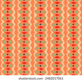 Ikat Streifen nahtlose Muster. Nordischer Stil. Gestreiftes Strandtuch. Geometrische abstrakte Illustration, Bildschirmhintergrund. Textur der ethnischen Vektorgrafik. Azteken-Stil. Folk Stickerei. Skandinavischer, afrikanischer Teppich.
