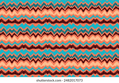 Patrón sin costuras de rayas Ikat. Estilo nórdico. Toalla de playa a rayas. Ilustración abstracta geométrica, Fondo de pantalla. Textura de Vector étnico tribal. Estilo azteca. Bordado de Folk. Alfombra escandinava africana.