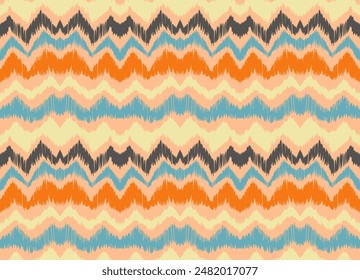 Ikat Streifen nahtlose Muster. Nordischer Stil. Gestreiftes Strandtuch. Geometrische abstrakte Illustration, Bildschirmhintergrund. Textur der ethnischen Vektorgrafik. Azteken-Stil. Folk Stickerei. Skandinavischer, afrikanischer Teppich.