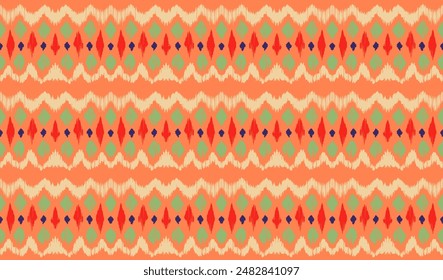 Patrón sin costuras de rayas Ikat. Estilo nórdico. Toalla de playa a rayas. Ilustración abstracta geométrica, Fondo de pantalla. Textura de Vector étnico tribal. Estilo azteca. Bordado de Folk. Alfombra escandinava africana.