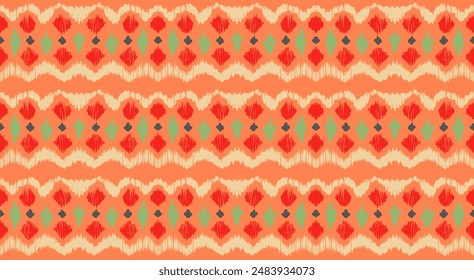 Patrón sin costuras de rayas Ikat. Estilo nórdico. Toalla de playa a rayas. Ilustración abstracta geométrica, Fondo de pantalla. Textura de Vector étnico tribal. Estilo azteca. Bordado de Folk. Alfombra escandinava africana.
