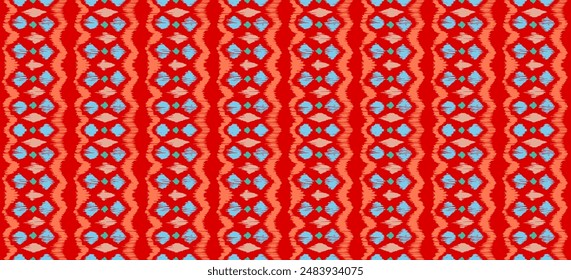 Ikat stripes seamles pattern. Nordic style. Striped beach towel. Geometric abstract illustration, wallpaper. Tribal ethnic vector texture. Aztec style. Folk embroidery. Scandinavian, African rug.