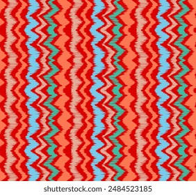 Patrón sin costuras de rayas Ikat. Estilo nórdico. Toalla de playa a rayas. Ilustración abstracta geométrica, Fondo de pantalla. Textura de Vector étnico tribal. Estilo azteca. Bordado de Folk. Alfombra escandinava africana.
