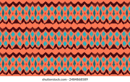 Ikat stripes seamles pattern. Nordic style. Striped beach towel. Geometric abstract illustration, wallpaper. Tribal ethnic vector texture. Aztec style. Folk embroidery. Scandinavian, African rug.