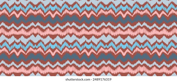 Patrón sin costuras de rayas Ikat. Estilo nórdico. Toalla de playa a rayas. Ilustración abstracta geométrica, Fondo de pantalla. Textura de Vector étnico tribal. Estilo azteca. Bordado de Folk. Alfombra escandinava africana.