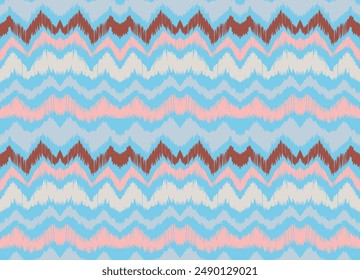 Ikat stripes seamles pattern. Nordic style. Striped beach towel. Geometric abstract illustration, wallpaper. Tribal ethnic vector texture. Aztec style. Folk embroidery. Scandinavian, African rug.