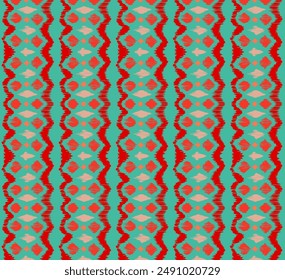 Ikat stripes seamles pattern. Nordic style. Striped beach towel. Geometric abstract illustration, wallpaper. Tribal ethnic vector texture. Aztec style. Folk embroidery. Scandinavian, African rug.
