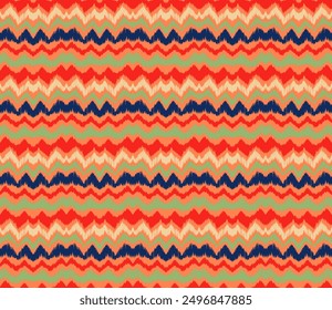 Ikat stripes seamles pattern. Nordic style. Striped beach towel. Geometric abstract illustration, wallpaper. Tribal ethnic vector texture. Aztec style. Folk embroidery. Scandinavian, African rug.