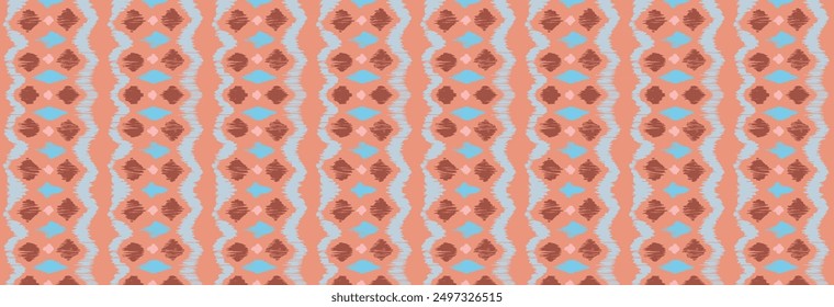 Ikat stripes seamles pattern. Nordic style. Striped beach towel. Geometric abstract illustration, wallpaper. Tribal ethnic vector texture. Aztec style. Folk embroidery. Scandinavian, African rug.