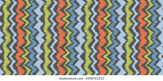 Patrón sin fisuras de rayas Ikat. Estilo nórdico. Toalla de playa rayada. Ilustración abstracta geométrica, Fondo de pantalla. Textura de Vector étnico tribal. Estilo azteca. Bordado de Folk. Alfombra escandinava y africana.