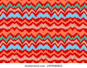 Ikat stripes seamles pattern. Nordic style. Striped beach towel. Geometric abstract illustration, wallpaper. Tribal ethnic vector texture. Aztec style. Folk embroidery. Scandinavian, African rug.