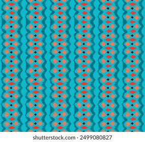 Ikat stripes seamles pattern. Nordic style. Striped beach towel. Geometric abstract illustration, wallpaper. Tribal ethnic vector texture. Aztec style. Folk embroidery. Scandinavian, African rug.