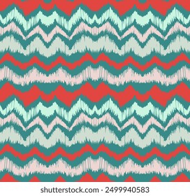 Ikat stripes seamles pattern. Nordic style. Striped beach towel. Geometric abstract illustration, wallpaper. Tribal ethnic vector texture. Aztec style. Folk embroidery. Scandinavian, African rug.